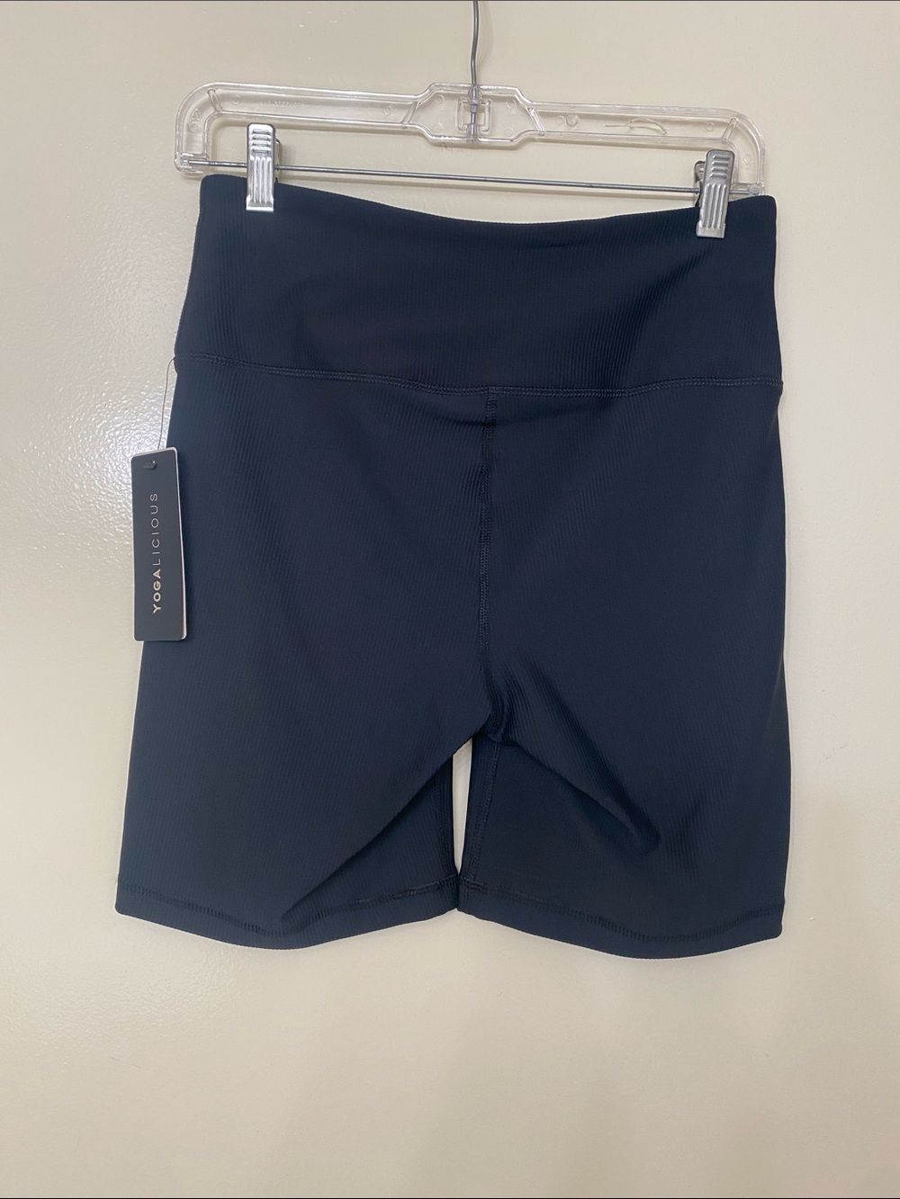 Yogalicious Black Ribbed High-Rise Bike Shorts - Picture 3 of 4
